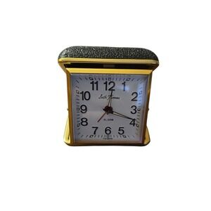 Vtg Seth‎ Thomas Travel Alarm Clock Gold Tone Black Leather Case Wind Up NIB